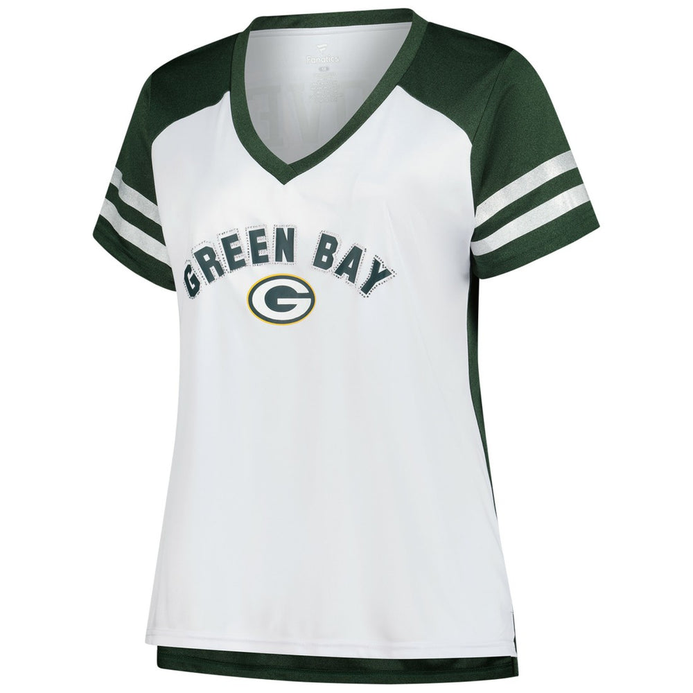Jordan Love Green Bay Packers Women's Plus Size Bling V-Neck T-Shirt White - Fanatics