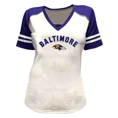 Lamar Jackson Baltimore Ravens Women's Plus Size Bling V-Neck T-Shirt White - Fanatics