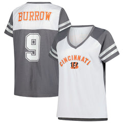 Joe Burrow Cincinnati Bengals Women's Plus Size Bling V-Neck T-Shirt White - Fanatics