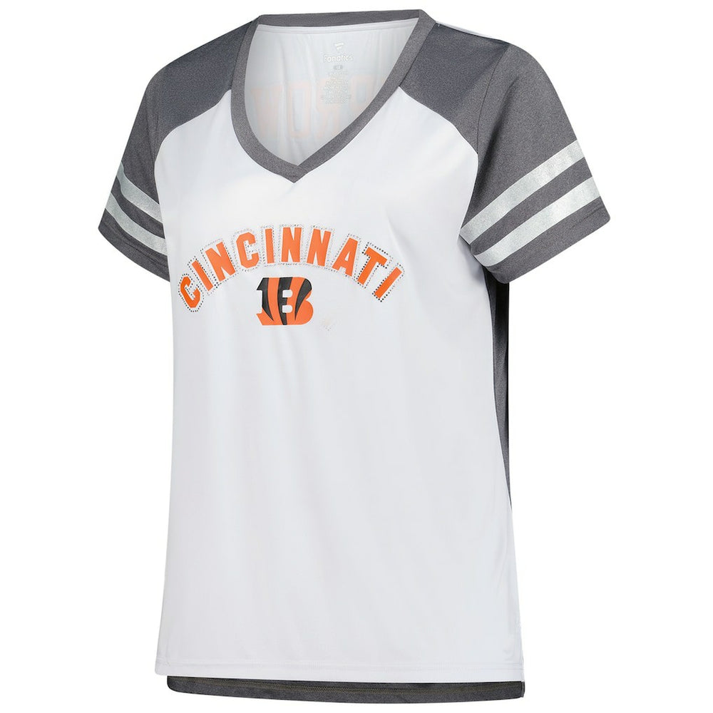 Joe Burrow Cincinnati Bengals Women's Plus Size Bling V-Neck T-Shirt White - Fanatics