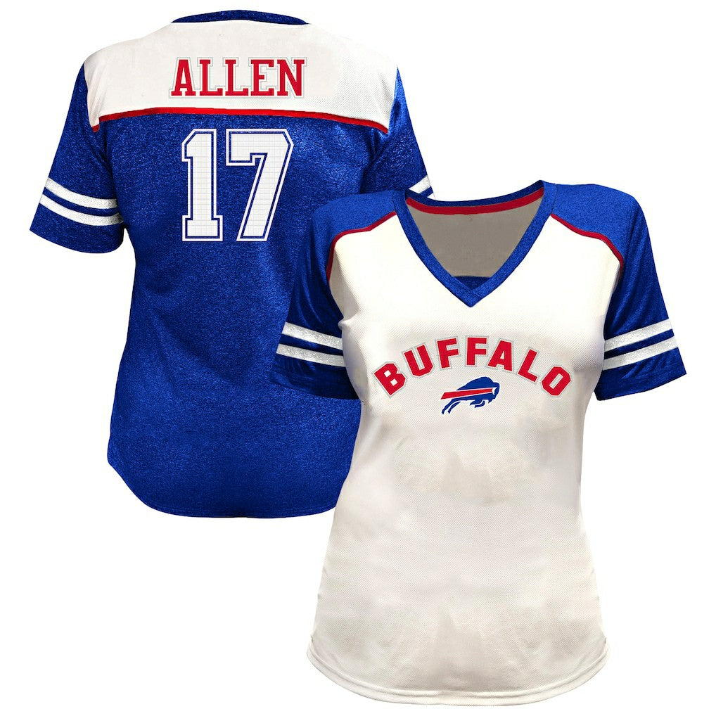 Josh Allen Buffalo Bills Women's Plus Size Bling V-Neck T-Shirt White - Fanatics