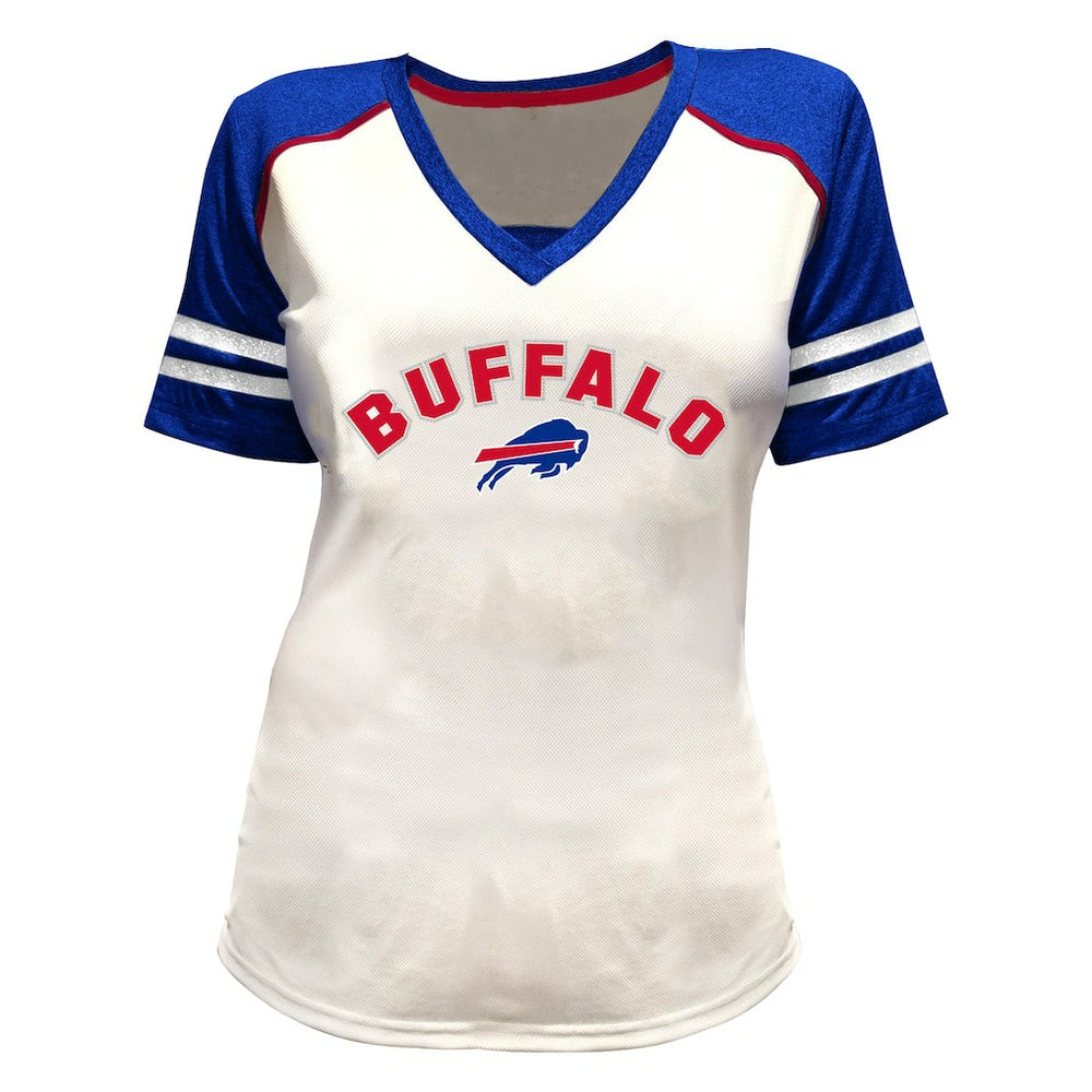 Josh Allen Buffalo Bills Women's Plus Size Bling V-Neck T-Shirt White - Fanatics