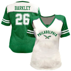 Saquon Barkley Philadelphia Eagles Women's Plus Size Bling V-Neck T-Shirt White - Fanatics