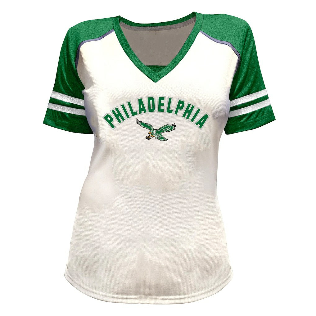 Saquon Barkley Philadelphia Eagles Women's Plus Size Bling V-Neck T-Shirt White - Fanatics