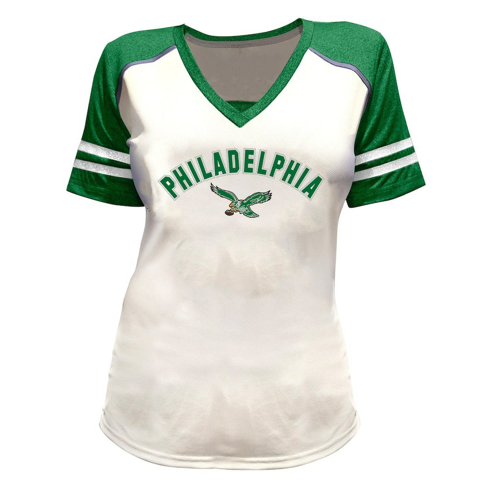 Saquon Barkley Philadelphia Eagles Women's Plus Size Bling V-Neck T-Shirt White - Fanatics