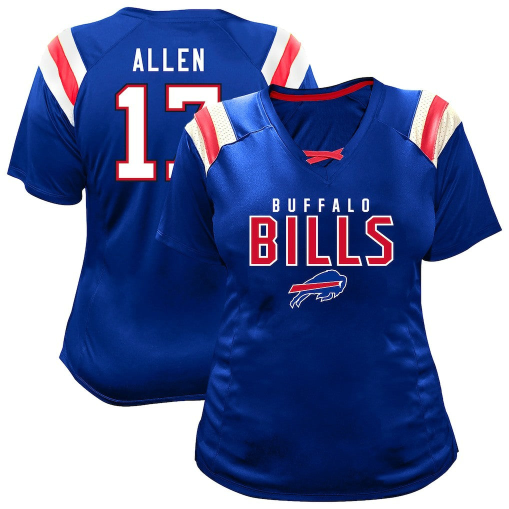 Josh Allen Buffalo Bills Women's Plus Size Name & Number Raglan Lace V-Neck T-Shirt Royal - Fanatics
