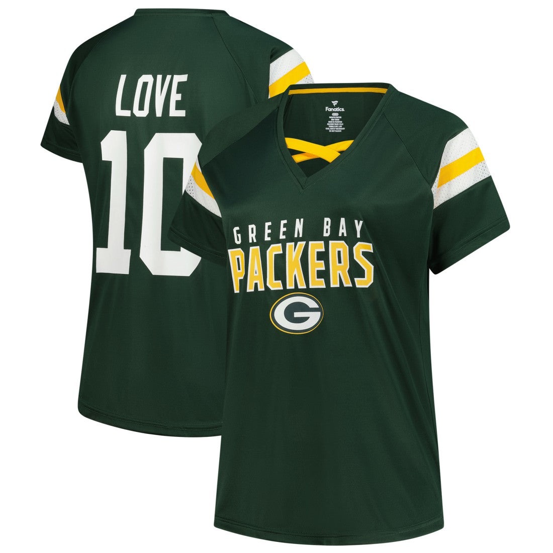 Jordan Love Green Bay Packers Women's Plus Size Name & Number Raglan Lace V-Neck T-Shirt Green - Fanatics