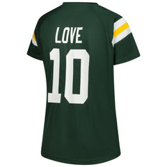 Jordan Love Green Bay Packers Women's Plus Size Name & Number Raglan Lace V-Neck T-Shirt Green - Fanatics
