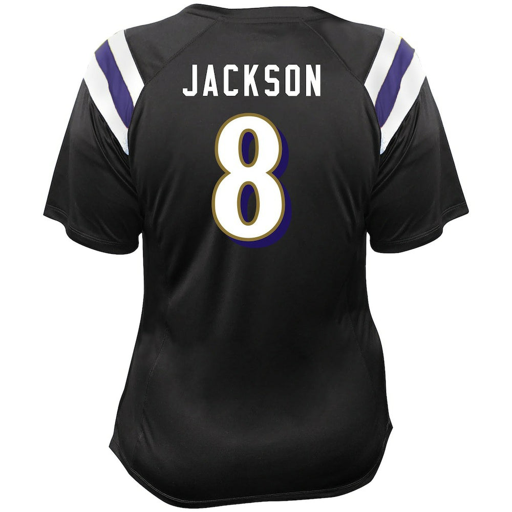 Lamar Jackson Baltimore Ravens Women's Plus Size Name & Number Raglan Lace V-Neck T-Shirt Black - Fanatics