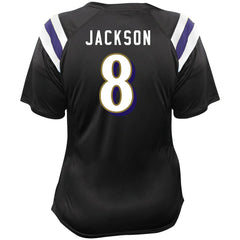 Lamar Jackson Baltimore Ravens Women's Plus Size Name & Number Raglan Lace V-Neck T-Shirt Black - Fanatics