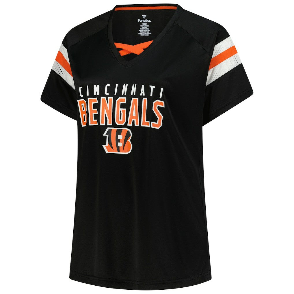 Joe Burrow Cincinnati Bengals Women's Plus Size Name & Number Raglan Lace V-Neck T-Shirt Black - Fanatics