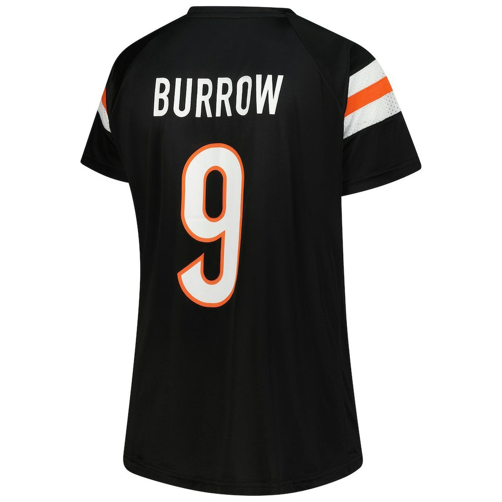 Joe Burrow Cincinnati Bengals Women's Plus Size Name & Number Raglan Lace V-Neck T-Shirt Black - Fanatics
