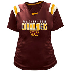 Jayden Daniels Washington Commanders Women's Plus Size Name & Number Raglan Lace V-Neck T-Shirt Burgundy - Fanatics