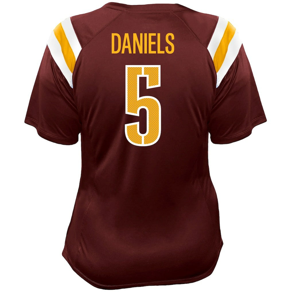 Jayden Daniels Washington Commanders Women's Plus Size Name & Number Raglan Lace V-Neck T-Shirt Burgundy - Fanatics