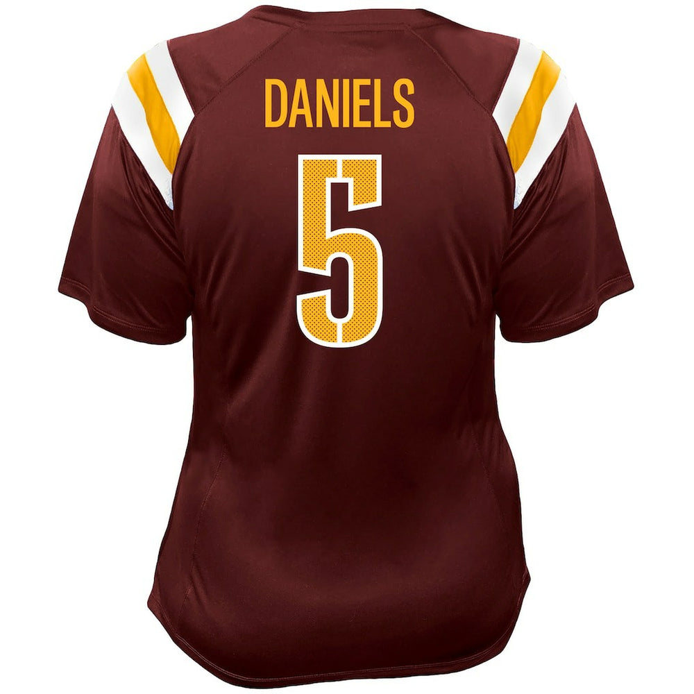 Jayden Daniels Washington Commanders Women's Plus Size Name & Number Raglan Lace V-Neck T-Shirt Burgundy - Fanatics