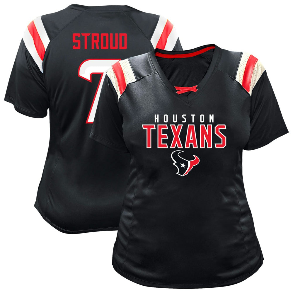 C.J. Stroud Houston Texans Women's Plus Size Name & Number Raglan Lace V-Neck T-Shirt Navy - Fanatics