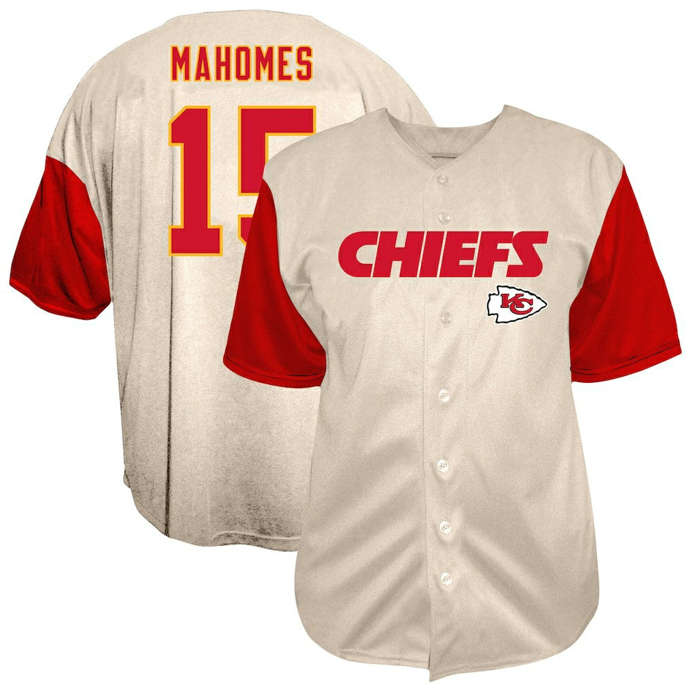 Patrick Mahomes Kansas City Chiefs Big & Tall Baseball Button-Up Shirt Cream - Fanatics