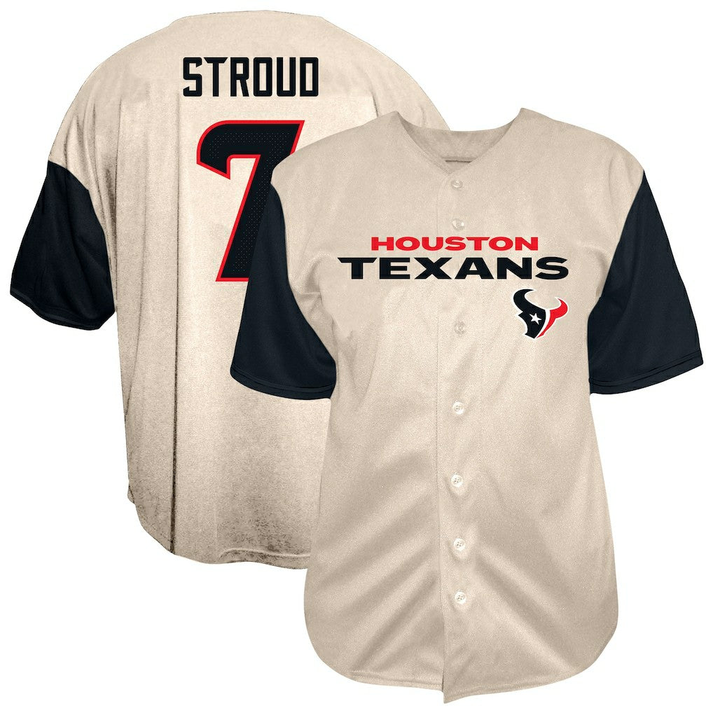 C.J. Stroud Houston Texans Big & Tall Baseball Button-Up Shirt Cream - Fanatics