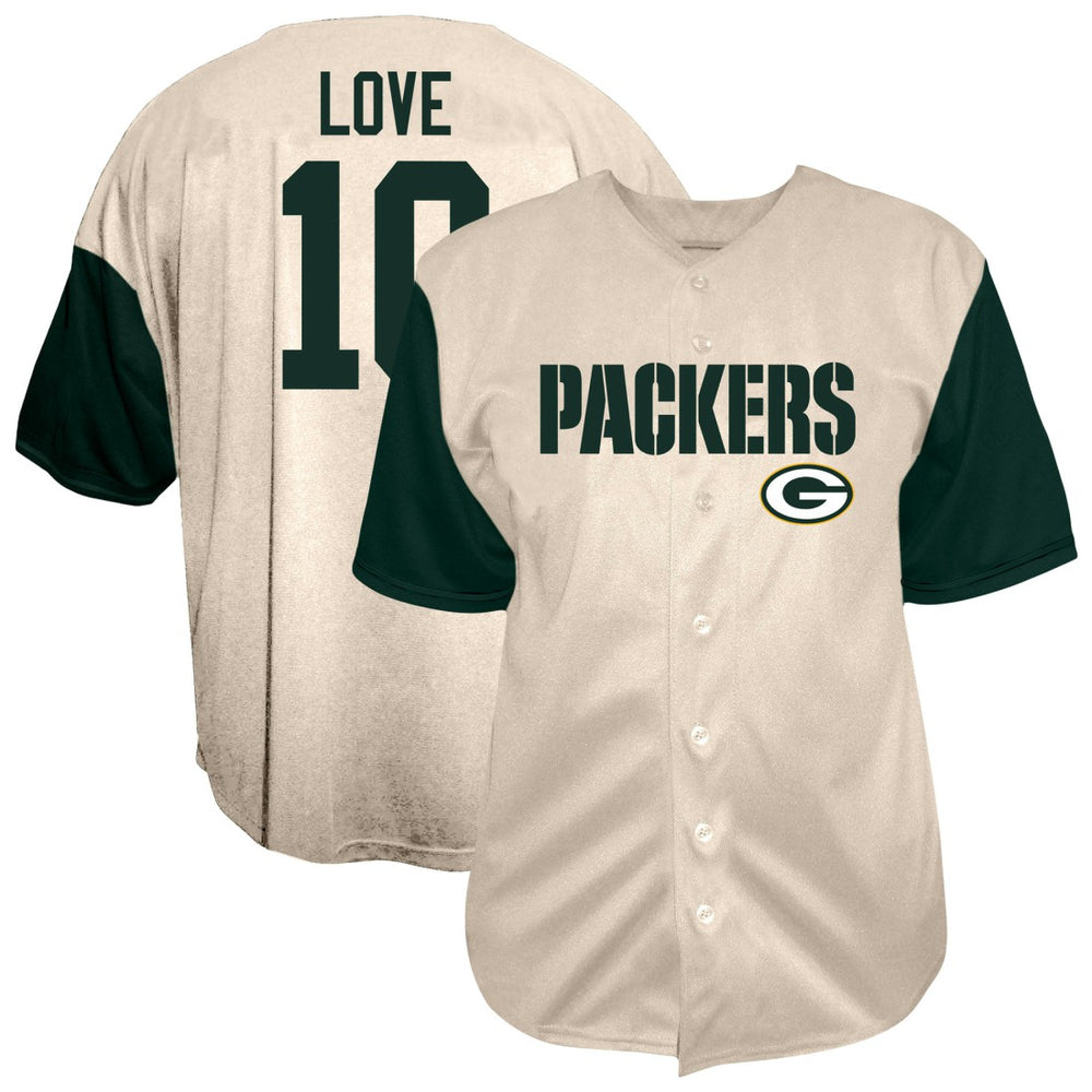 Jordan Love Green Bay Packers Big & Tall Baseball Button-Up Shirt Cream - Fanatics