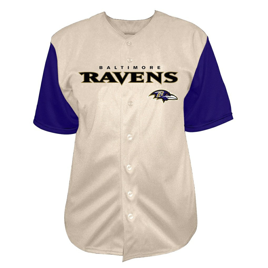 Lamar Jackson Baltimore Ravens Big & Tall Baseball Button-Up Shirt Cream - Fanatics