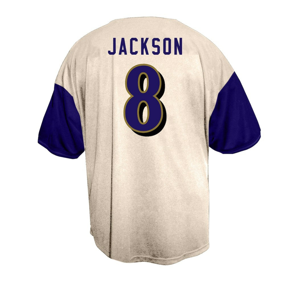 Lamar Jackson Baltimore Ravens Big & Tall Baseball Button-Up Shirt Cream - Fanatics
