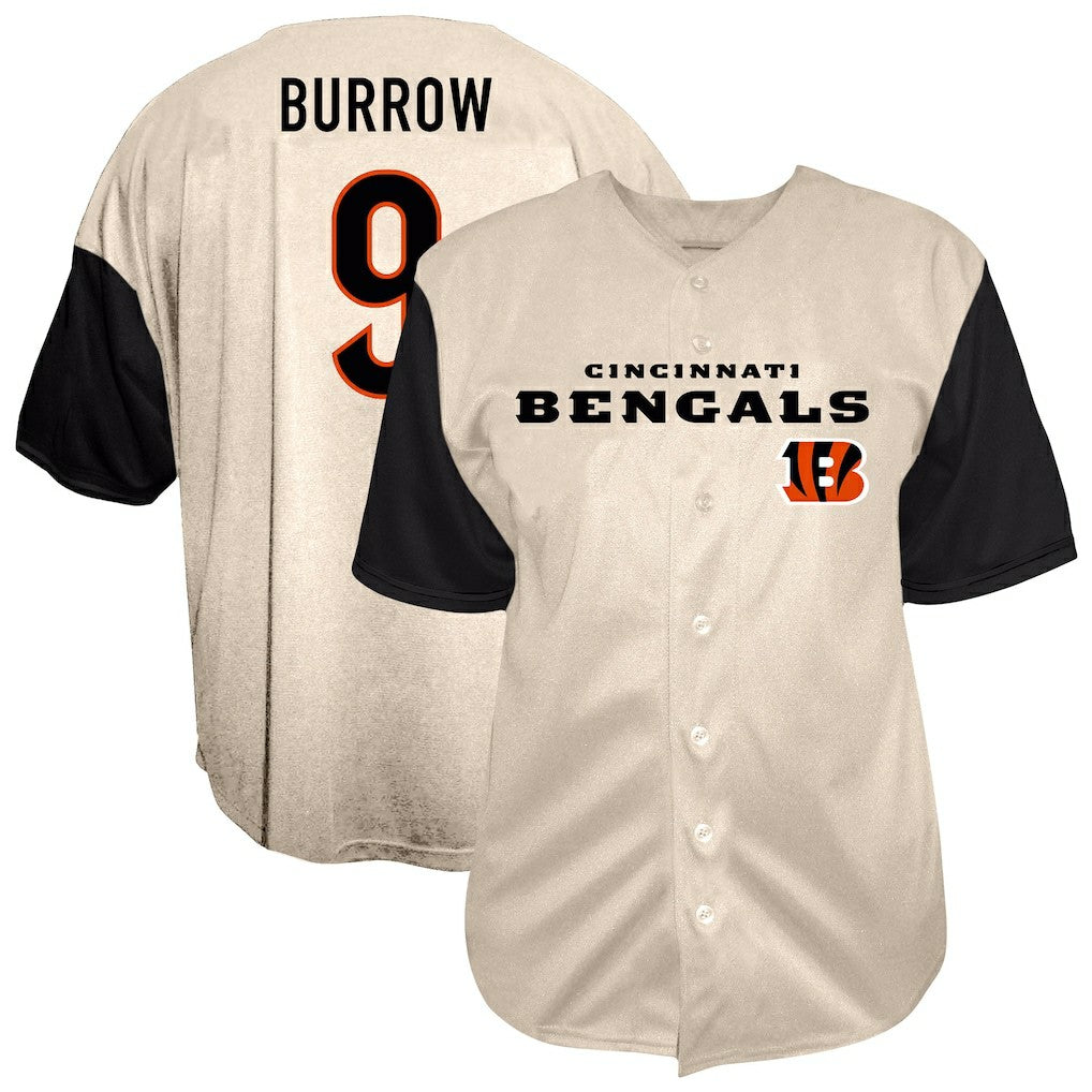 Joe Burrow Cincinnati Bengals Big & Tall Baseball Button-Up Shirt Cream - Fanatics
