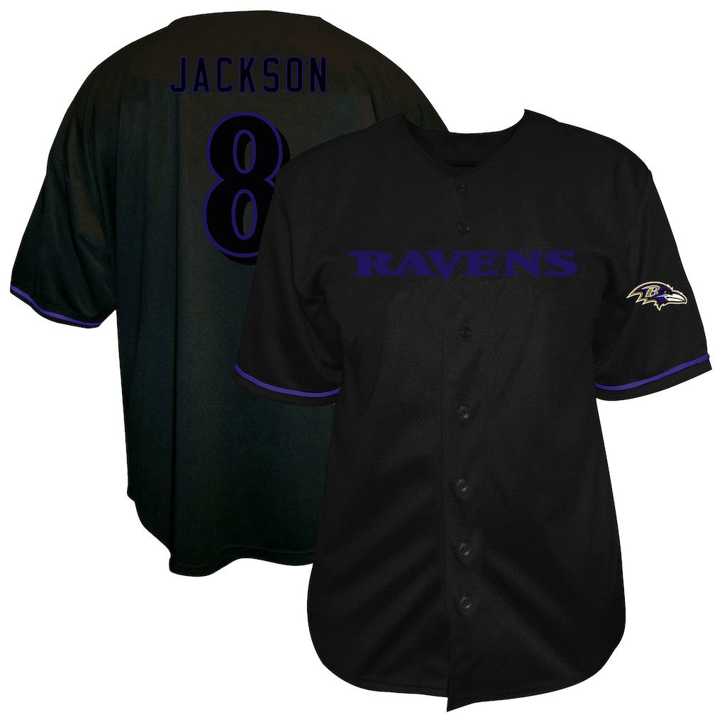 Lamar Jackson Baltimore Ravens Big & Tall Baseball Button-Up Shirt Black - Fanatics