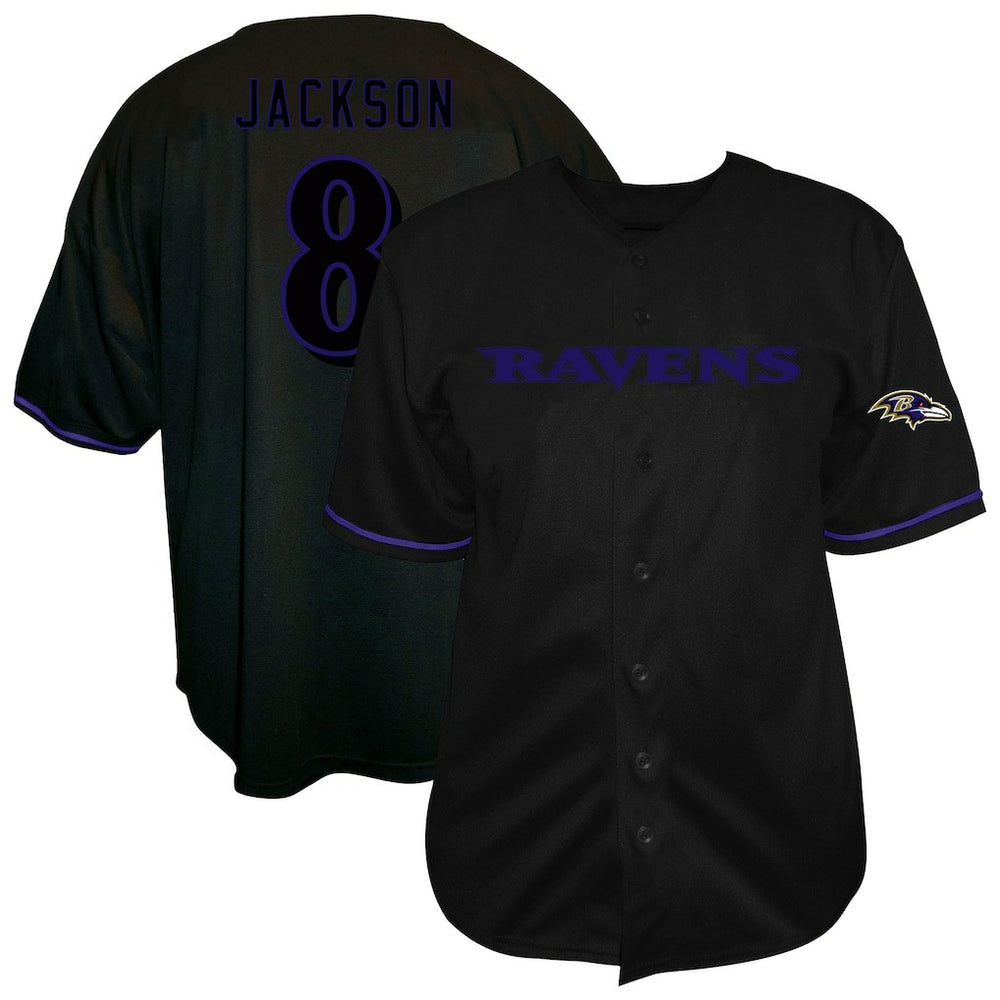 Lamar Jackson Baltimore Ravens Big & Tall Baseball Button-Up Shirt Black - Fanatics