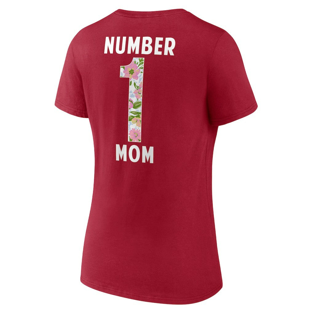 San Francisco 49ers Women's Number 1 Mom Floral V-Neck T-Shirt Scarlet - NFL