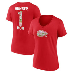 Kansas City Chiefs Women's Number 1 Mom Floral V-Neck T-Shirt Red - NFL