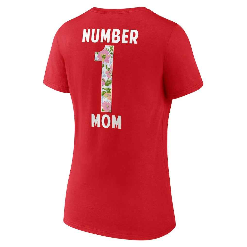 Kansas City Chiefs Women's Number 1 Mom Floral V-Neck T-Shirt Red - NFL