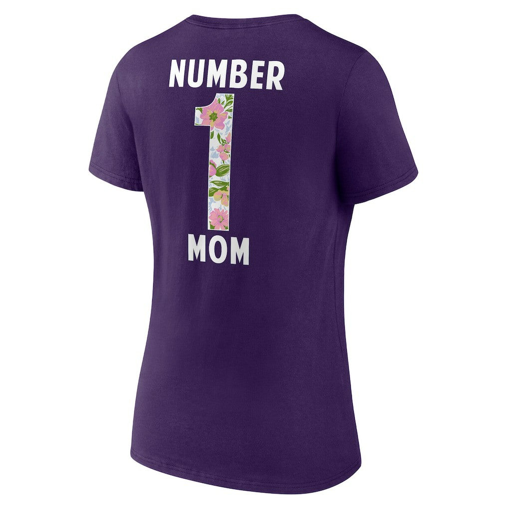 Baltimore Ravens Women's Number 1 Mom Floral V-Neck T-Shirt Purple - NFL