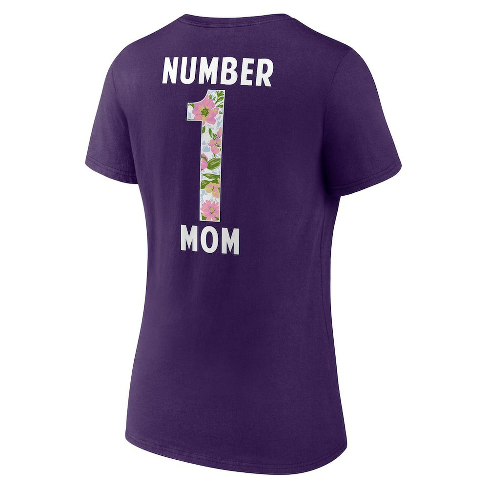 Baltimore Ravens Women's Number 1 Mom Floral V-Neck T-Shirt Purple - NFL
