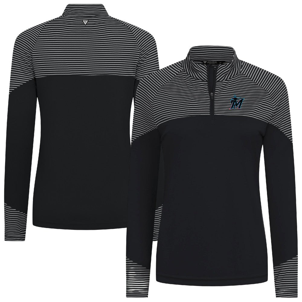 Miami Marlins Levelwear Women's Classic Stripes Insignia 2.0 Raglan Quarter-Zip Top Clearance