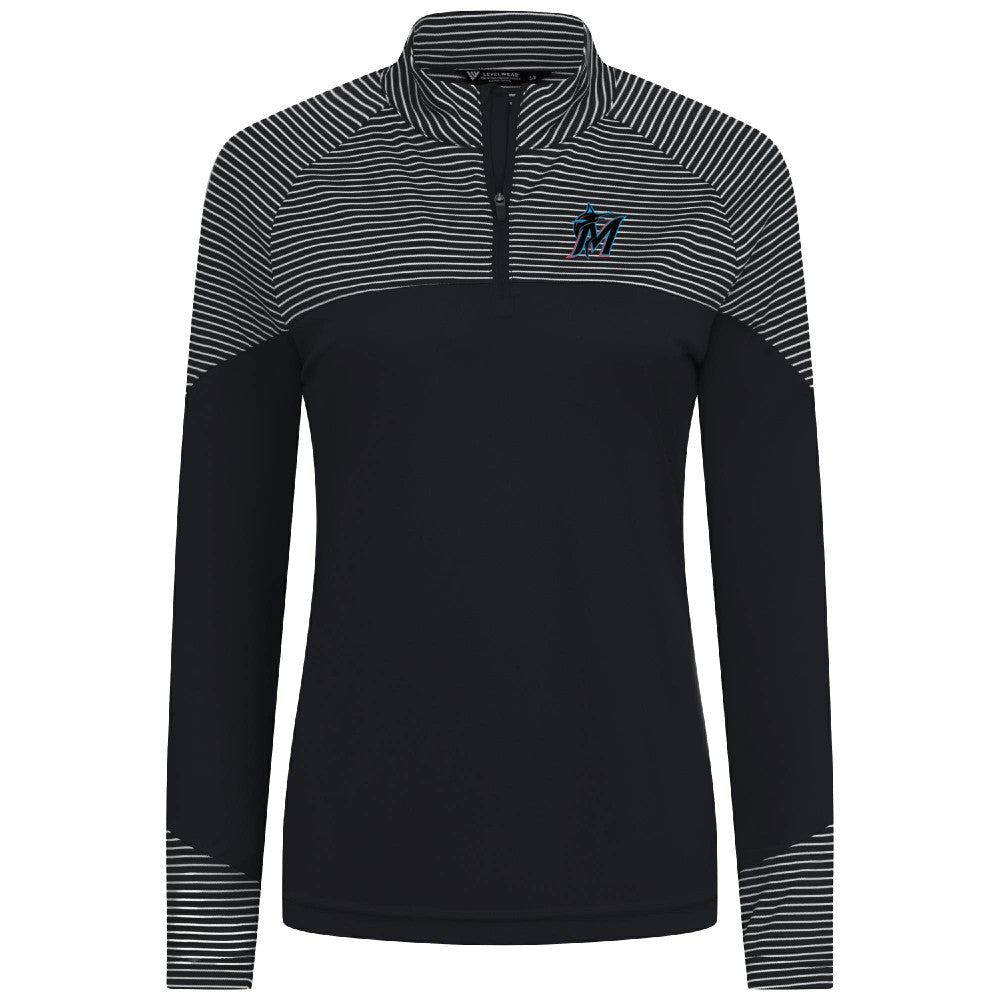 Miami Marlins Levelwear Women's Classic Stripes Insignia 2.0 Raglan Quarter-Zip Top Clearance