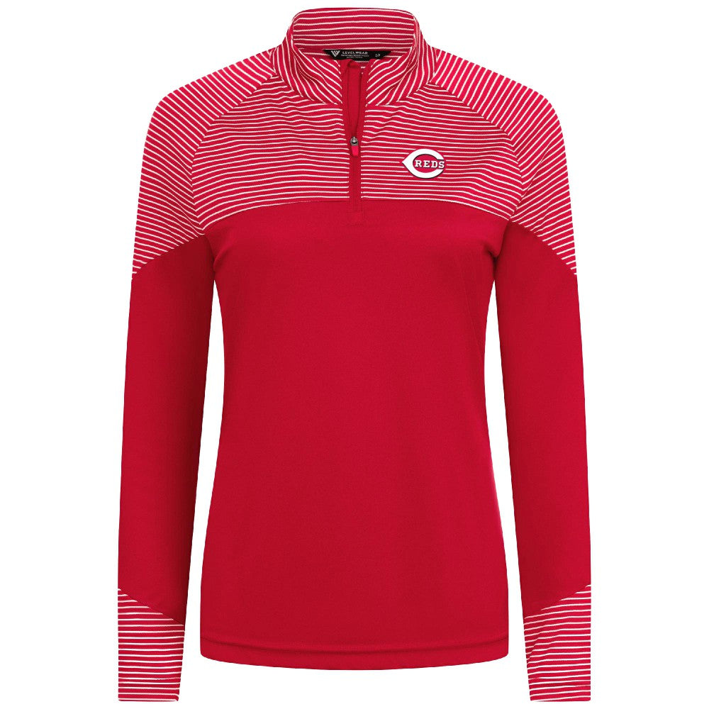 Cincinnati Reds Levelwear Women's Classic Stripes Insignia 2.0 Raglan Quarter-Zip Top On Sale