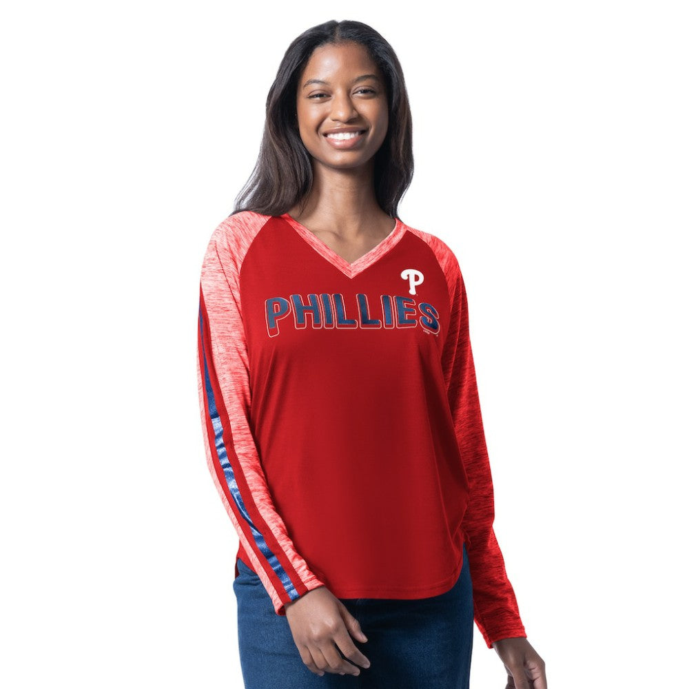 Philadelphia Phillies G-III 4Her by Carl Banks Women's Top Dog Raglan Long Sleeve V-Neck T-Shirt Lifestyle