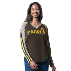San Diego Padres G-III 4Her by Carl Banks Women's Top Dog Raglan Long Sleeve V-Neck T-Shirt Lifestyle