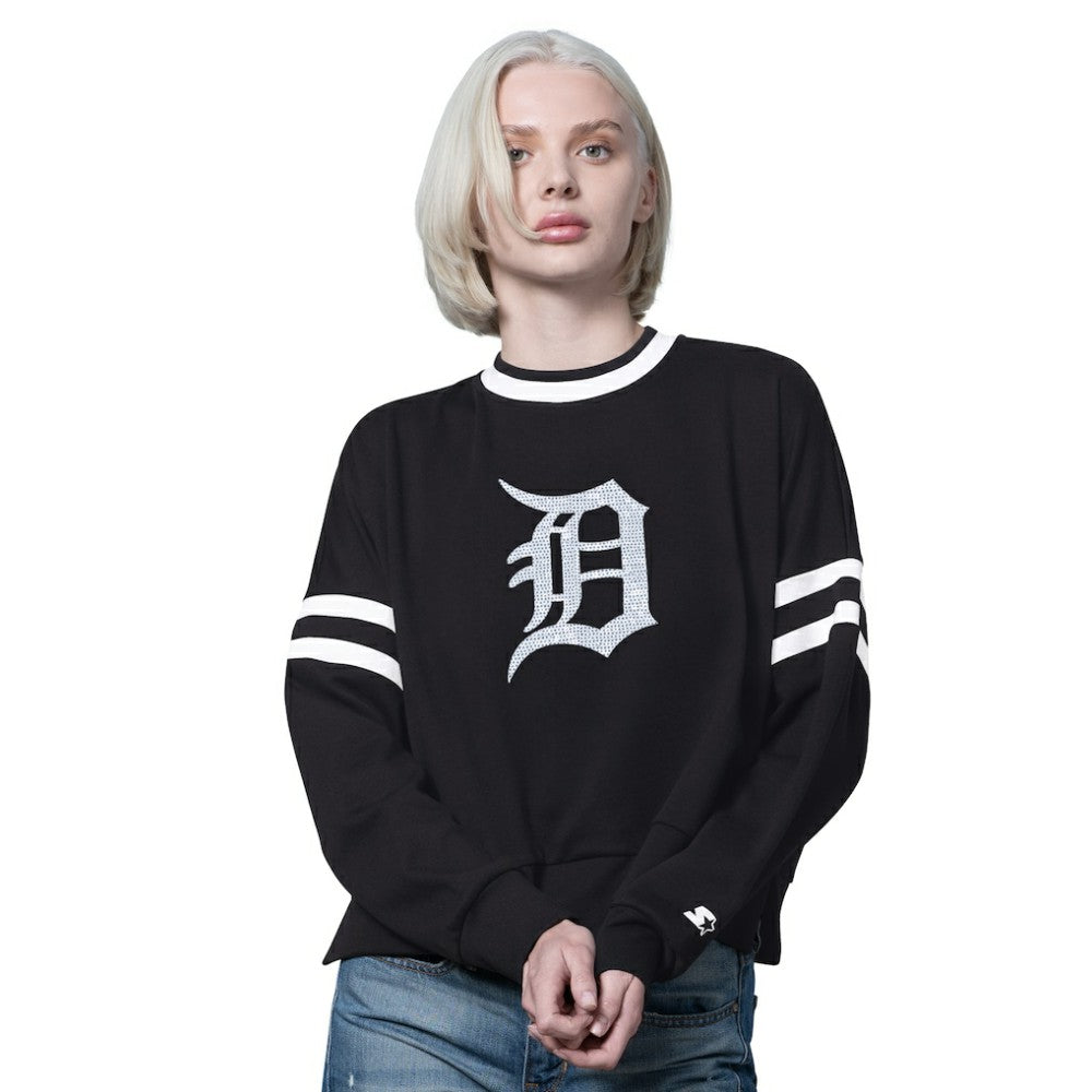 Detroit Tigers Starter Women's Rally Cropped Drop Shoulder Crewneck Sweatshirt for sale