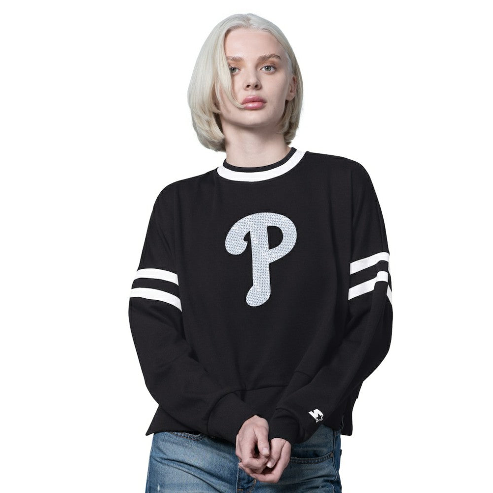 Philadelphia Phillies Starter Women's Rally Cropped Drop Shoulder Crewneck Sweatshirt Clearance