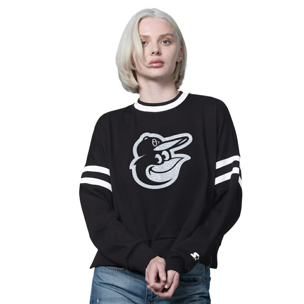 Baltimore Orioles Starter Women's Rally Cropped Drop Shoulder Crewneck Sweatshirt Sale