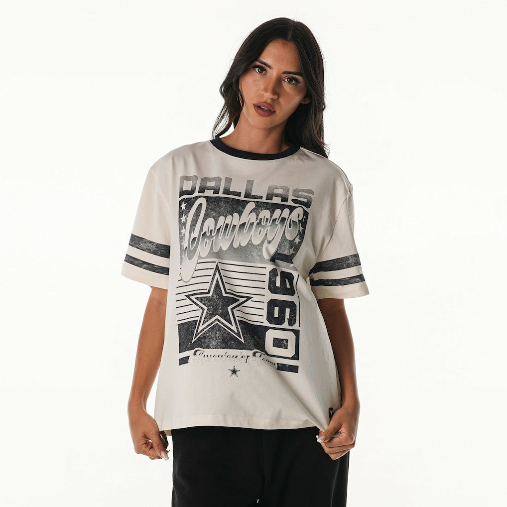 Dallas Cowboys The Wild Collective Women's Vintage Drop Shoulder Oversized Boyfriend T-Shirt Cream - NFL