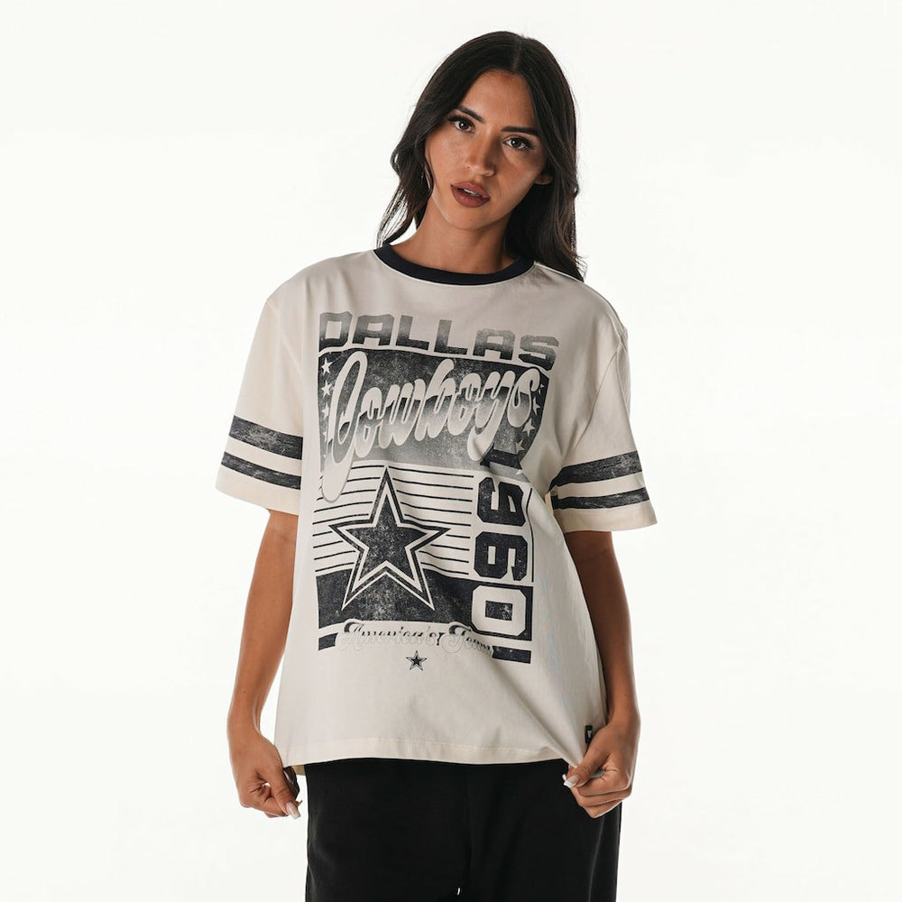 Dallas Cowboys The Wild Collective Women's Vintage Drop Shoulder Oversized Boyfriend T-Shirt Cream - NFL
