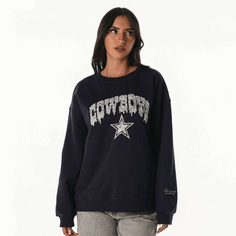 Dallas Cowboys The Wild Collective Women's Rock Crystal Oversized Crewneck Sweatshirt Navy - NFL