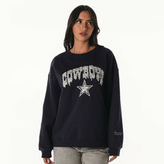 Dallas Cowboys The Wild Collective Women's Rock Crystal Oversized Crewneck Sweatshirt Navy - NFL