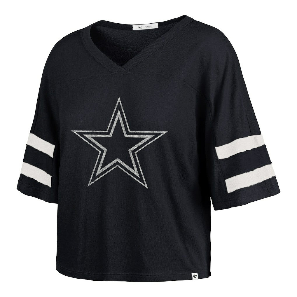 Dallas Cowboys '47 Women's Premier Scout Cropped V-Neck T-Shirt Navy - 47 brand
