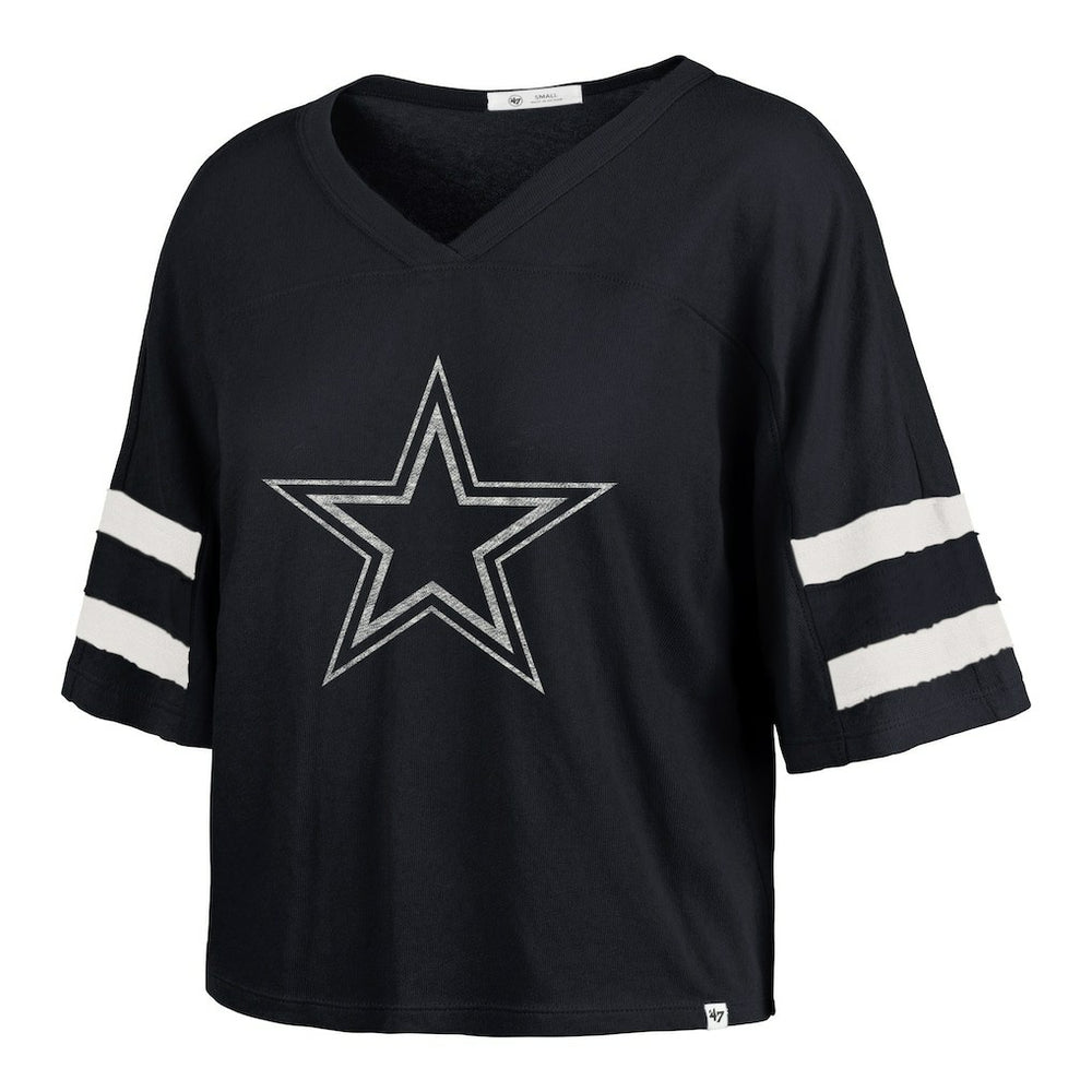 Dallas Cowboys '47 Women's Premier Scout Cropped V-Neck T-Shirt Navy - 47 brand