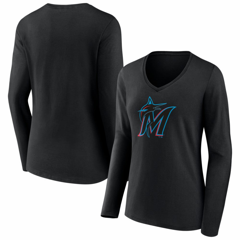 Miami Marlins Women's Logo Long Sleeve V-Neck T-Shirt Lifestyle