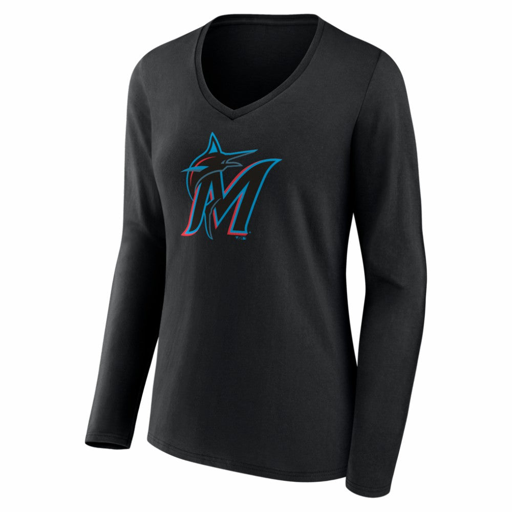 Miami Marlins Women's Logo Long Sleeve V-Neck T-Shirt Lifestyle