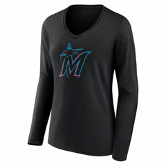 Miami Marlins Women's Logo Long Sleeve V-Neck T-Shirt Lifestyle